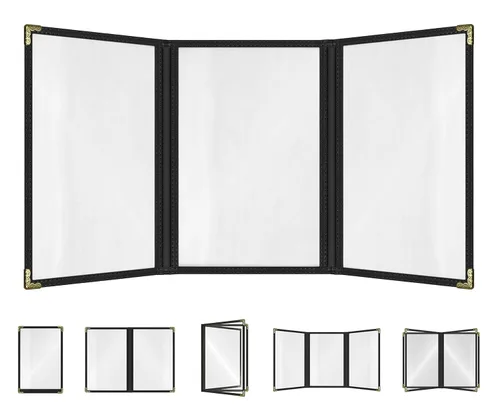 Miniatura 18 de Goodsmart - Fundas para menú de restaurante, paquete de 25 unidades, color negro, 2 vistas, soportes para menú de carga superior, cubiertas