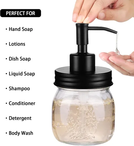Miniatura 5 de Amolliar Dispensador de jabón líquido en tarro Mason de 10 onzas, bomba y tapa de acero inoxidable, bonita decoración de granja para cocina, baño