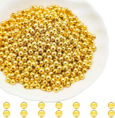 Miniatura 17 de 2500 cuentas espaciadoras de metal de 0.079 pulgadas chapadas en metal, redondas, lisas, sueltas, para hacer pulseras, topes, cuentas espaciadoras