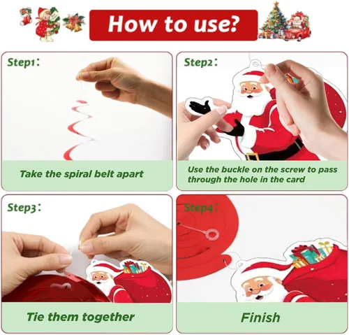 Miniatura 5 de 36 piezas de decoraciones navideñas de bricolaje, remolinos colgantes de Papá Noel, bolas de Navidad, remolinos de techo de Navidad
