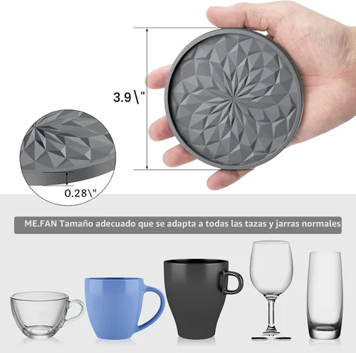 Miniatura 3 de ME.FAN Posavasos de silicona con soporte, para beber, para bebidas calientes o frías, gruesos, antideslizantes, antiadherentes y estilo bandeja Negro