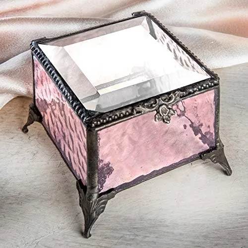 Miniatura 2 de J Devlin - Caja de vitrales de color rosa, decoración de recuerdo, caja 903