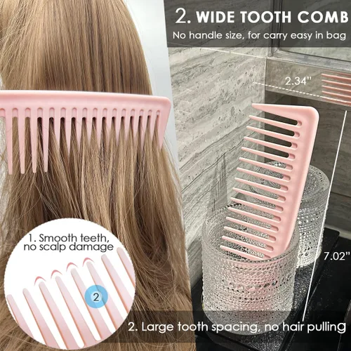 Miniatura 5 de Peines de pelo para mujeres y hombres, peine de dientes anchos grandes, dientes finos, peine de cola de rata, juego de peines para desenredar