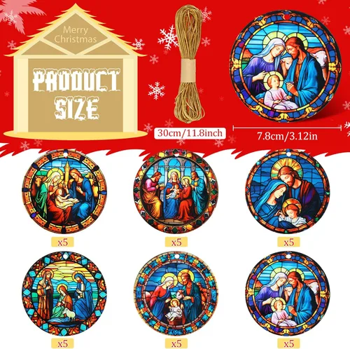Miniatura 2 de Riceshoot 30 Piezas Adornos de Escena de Nacimiento para Árbol de Navidad Acrílico Adorno de Nacimiento de Jesús Cristiano Religioso Doble Cara