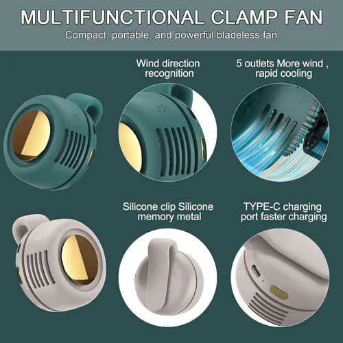 Miniatura 5 de Portable Clip on Fan, Mini Bladeless Fans for Shirts and Waist, 3-Speed Silent and Adjustable Wind Direction Rechargeable Cooling Fans, Versatile