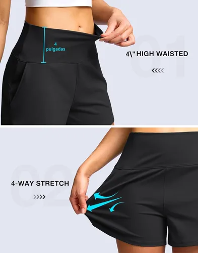 Miniatura 5 de Soothfeel Pantalones cortos deportivos de cintura alta para mujer, 3.5 pulgadas, control de abdomen, cómodos, para entrenamiento, gimnasio