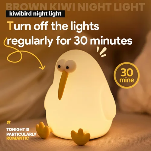 Miniatura 5 de Linda luz nocturna de bebé para niños, lámpara de noche blanda Kiwibird para mesitas de noche, luz nocturna de silicona regulable recargable