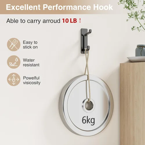 Miniatura 2 de Paquete de 6 ganchos de pared autoadhesivos para colgar: extra fuerte 13 libras, gancho para abrigo, toalla en baños, ducha, cocina, pared, gancho
