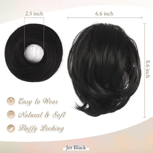 Miniatura 2 de BARSDAR Extensiones de Moño de Cola de Caballo de Cabello Negro - Postizos de Moño de Cabello Sintético Liso para Mujeres, Extensiones de Moño