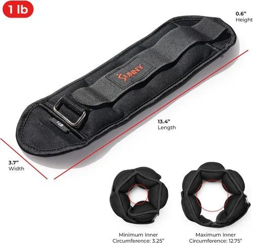 Miniatura 6 de Sunny Health & Fitness Pesas de tobillo (par) – 1,2,3,4,5 libras, opciones ajustables, resistentes al sudor, correa segura para fitness, caminar