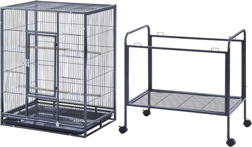 Miniatura 4 de Panana Jaula grande de metal para pájaros con soporte, jaula de loro rodante para cacatúas, conures grises africanos, periquitos, pinzones, pájaros