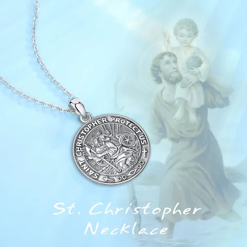 Miniatura 180 de Vito Collar de plata de ley 925 para mujeres y hombres, San Benito, crucifijo, Caravaca, San Cristóbal, San Judas, medalla patronal, amuleto
