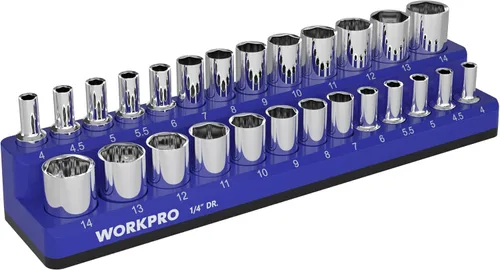 Miniatura 10 de WORKPRO Organizador magnético para llaves de vaso, portavasos SAE de 1/4 pulgadas, bandejas para llaves de vaso con capacidad para 26 piezas