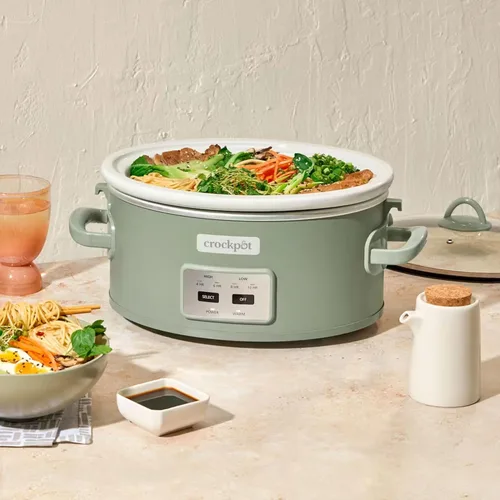 Miniatura 4 de Crock-Pot Olla de cocción lenta programable con tapa de cierre de 6 cuartos de galón para cocinar y transportar, color Moonshine Verde (Verde)