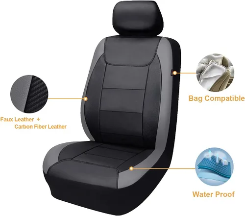 Miniatura 2 de Flying Banner Fundas para Asientos de Coche Impermeables de Cuero Sintético con Fibra de Carbono para Asientos Delanteros y Traseros
