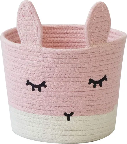 T&T Homewares Pequeño juguete de conejo rosa y cesta de lavandería para almacenamiento de guardería, decoración de guardería de bosque Conejito