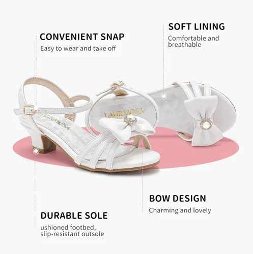 Miniatura 3 de LAURMOSA Sandalias para niñas, zapatos de vestir para bodas, fiestas, puntera abierta, tacones altos con purpurina para niños pequeños y grandes, B