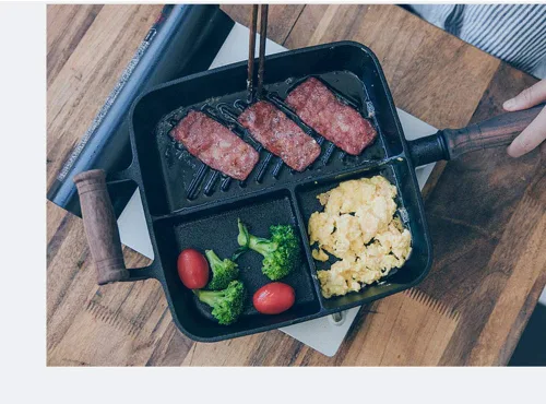 Miniatura 3 de CapriTech Sartén de hierro fundido con 3 secciones para desayuno, sartén con 2 asas de asistencia para estufa de gas y cocina de inducción
