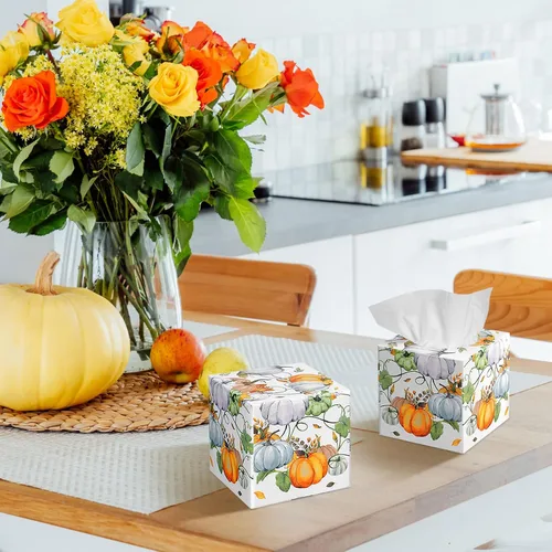 Miniatura 6 de Yeaqee Paquete de 6 cajas de pañuelos faciales de calabaza de Acción de Gracias de 2 capas, 480 hojas de papel de otoño facial grandes cuadrados
