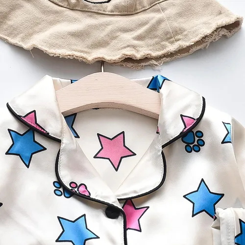 Miniatura 2 de TBUIALL Toddler Kids Baby Boys Girls Satin Cartoon Button Down Shirt Tops + Long Pants Silk Pajamas Sleepwear Large