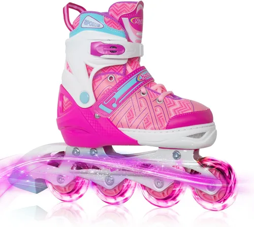 Nattork Patines en línea ajustables para niños y niñas, azul negro rojo con ruedas iluminadas, patinaje sobre ruedas juvenil para principiantes de 3