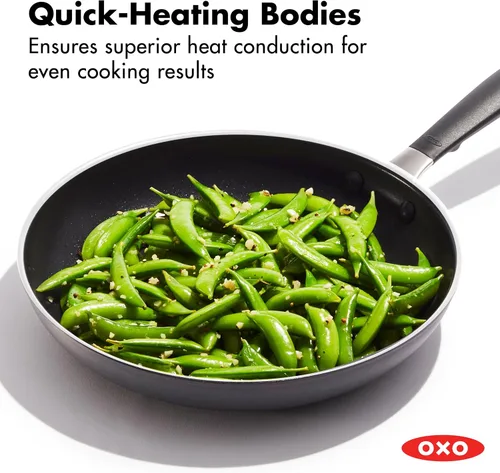 Miniatura 3 de OXO - Juego de sartenes antiadherentes de todos los días, mangos de silicona con agarre cómodo libres de BPA, aptos para lavavajillas y horno