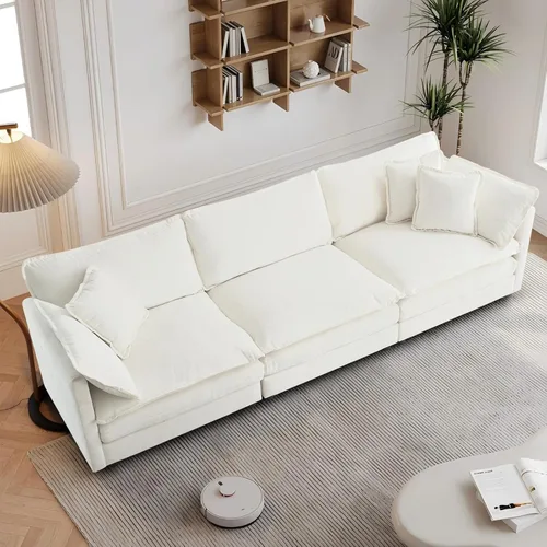 Miniatura 64 de Sofá seccional modular convertible de 76.7", sofás de dos plazas de chenilla con asiento profundo y cojines tipo loveseat para sala de estar, Beige