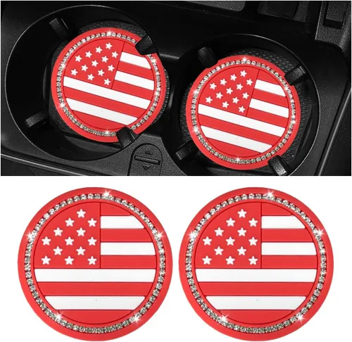 Miniatura 7 de 2.74 pulgadas, 2 posavasos con diseño de bandera estadounidense, a prueba de golpes, antideslizante, para insertar en el automóvil, tapete