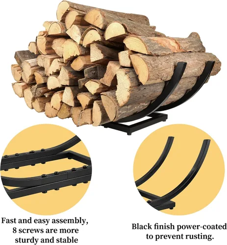 Miniatura 7 de Qiang Ni Soporte de madera para chimenea: soporte de almacenamiento de troncos curvado de leña de 22 pulgadas - Accesorios de chimenea de metal