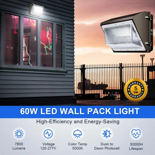 Miniatura 2 de Paquete de luz de pared LED de 60 W con fotocélulas del atardecer al amanecer, paquete de pared al aire libre de 7800 lúmenes, luz de inundación