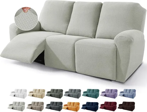 Miniatura 26 de JIVINER Fundas de sofá reclinable de 8 piezas, fundas elásticas de jacquard para sofá reclinable, fundas para sala de estar, protector suave de 3