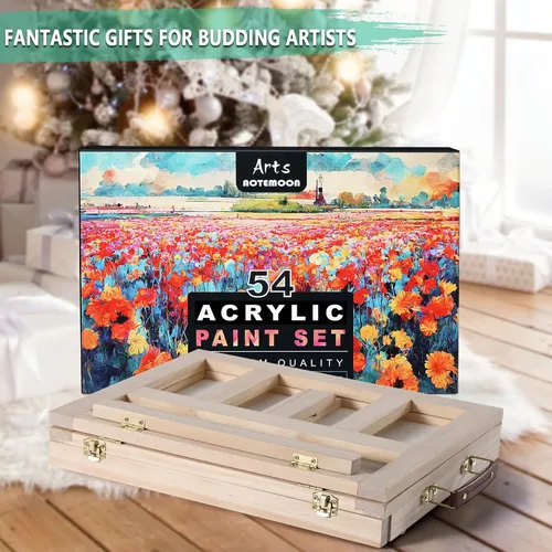 Miniatura 4 de Juego de pintura acrílica de 54 piezas con soporte de caballete de mesa, suministros completos de pintura para principiantes con pinturas acrílicas