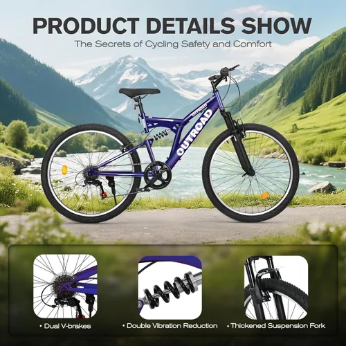 Miniatura 2 de Bicicleta de montaña para adultos, hombres y mujeres, 26 pulgadas 7 velocidades Mountian bicicleta con doble suspensión completa, doble freno V
