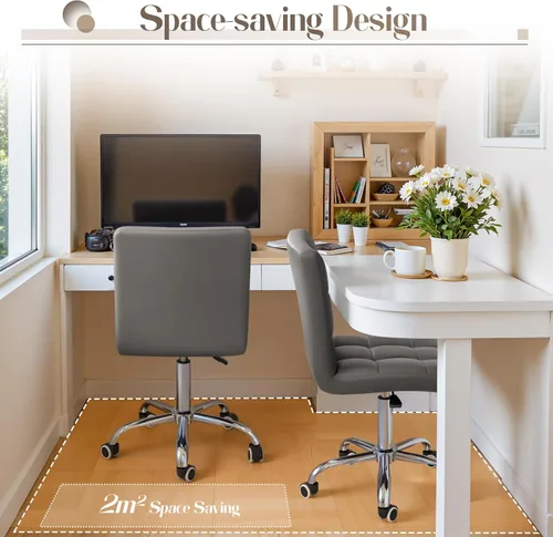 Miniatura 4 de Furmax silla de oficina con respaldo medio de piel sintética, silla ejecutiva moderna, ajustable, silla de escritorio para el hogar, silla de Gris