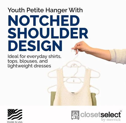 Miniatura 5 de Closetselect Perchas juveniles de plástico para niños pequeños y niños de 13 pulgadas, ganchos para armario, perchas para ropa infantil, tamaños 4 a