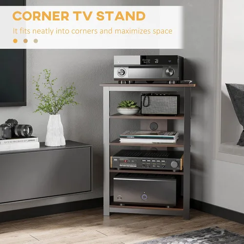 Miniatura 4 de HOMCOM Soporte multimedia con estante de audio de 4 niveles, estante de esquina para medios AV con gestión de cables para reproductores de DVD