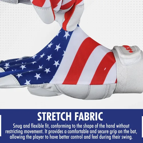 Miniatura 8 de Guantes de bateo Dot Stitch con bandera de EE. UU. para béisbol y sóftbol, guantes de bateo con bandera americana, guantes de béisbol para niños