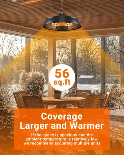 Miniatura 4 de Pasapair Calentador de Patio - Calentador Colgante para Exteriores de 1500W, Calentamiento Rápido de 3S con Control Remoto - Altura Ajustable