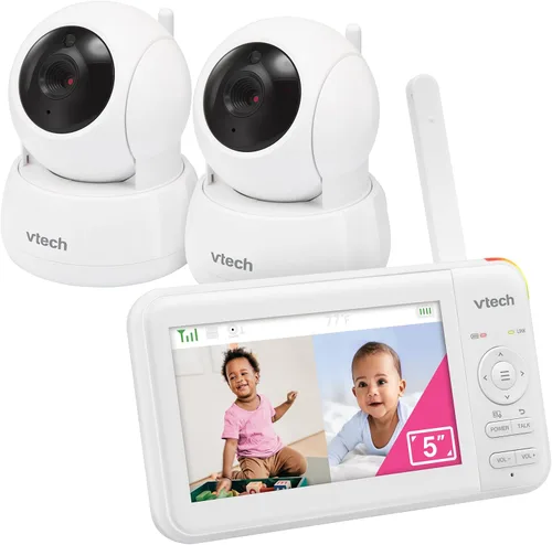 VTech - Monitor de video para bebé con 2 cámaras y pantalla LCD de 5 pulgadas, hasta 17 horas de video y 31 horas de audio, visión nocturna,