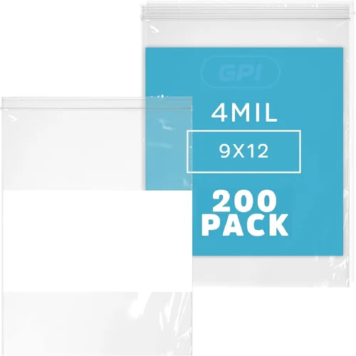 Miniatura 8 de GPI - 3" x 4" - Caja a granel de 1000, bolsas de plástico transparente con cierre de cremallera de 4 mil de grosor, resistentes, con bloque blanco