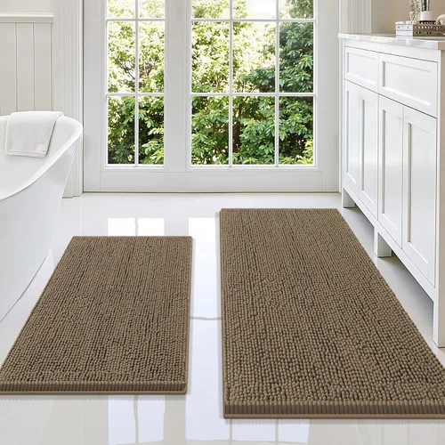 Miniatura 106 de Smiry Juego de 2 alfombras de baño, felpilla suave y absorbente, lavable a máquina, antideslizantes, para bañera, ducha y suelo