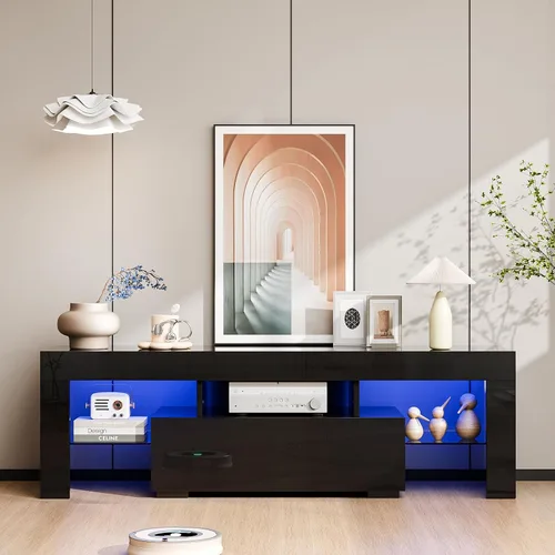 Bonnlo Soporte de TV LED de 51 pulgadas, moderno centro de entretenimiento negro con luces LED y almacenamiento para televisores de 45/50/55/60