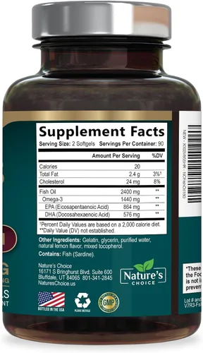 Miniatura 9 de Suplementos de aceite de pescado Omega 3 – 2400 mg de aceite de pescado por porción – Omega-3 de triple fuerza con ácidos grasos EPA y DHA – Apoyo