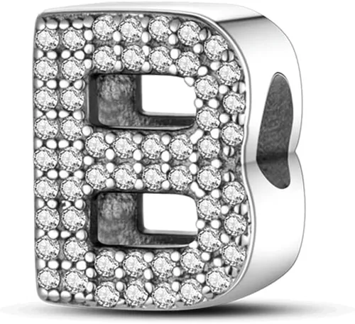 CINKOLA Dijes de plata de ley 925 con letras del alfabeto A-Z con piedras cúbicas, colgantes aptos para pulseras europeas originales, dijes, joyería