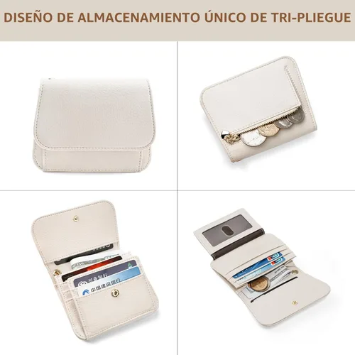 Miniatura 3 de Cartera pequeña para mujer, con bloqueo RFID, delgada y bolsillo para monedas, tarjetero plegable para tarjetas de crédito con ventana
