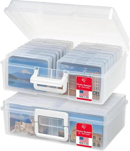 Miniatura 18 de IRIS USA 4 x 6 pulgadas, fabricado en Estados Unidos, paquete de 2 organizadores de fotos y caja de almacenamiento de imágenes con asa, 12 fundas