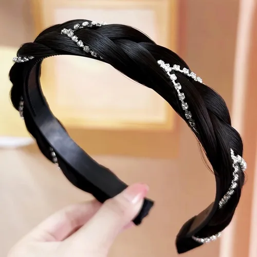 Miniatura 19 de Diadema de 4 hebras de cabello sintético trenzado, diadema trenzada con dientes, accesorio de belleza, diadema elástica para mujer (marrón oscuro)