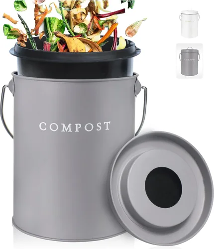 FINESSY - Cubo de compost interior sin olor para cocina con tapa para compostar residuos de alimentos, cubo de compost de cocina de acero inoxidable