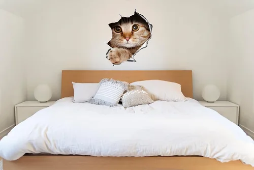 Miniatura 3 de Calcomanía de pared de gatito y gato, arte de pared para amantes de los gatos, mural de pared 3D destrozado, calcomanía de pared para decoración