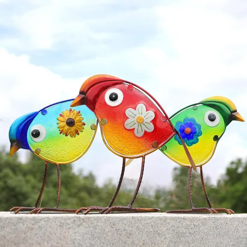 LEGIFO Decoración de Pájaros de Jardín para Exterior, Arte de Patio de Vidrio y Metal Adornos de Arte de Patio Decoración al Aire Libre para Patio
